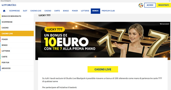 La promo casinò Lucky 777 di Lottomatica
