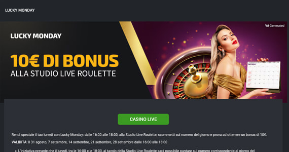 La promo casinò Lucky Monday di Planetwin365