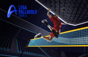 Pallavolista in azione, logo Superlega 2026/27